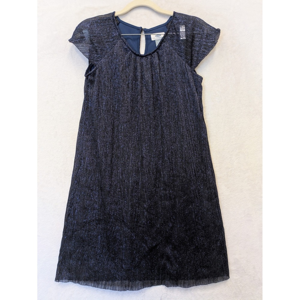 Old Navy Womens XL 14 Blue Metallic Shimmer Pleated Cap Sleeve Keyhole Dress